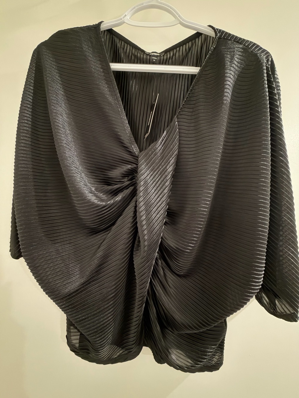Express Black Pleated Twist-Front Blouse